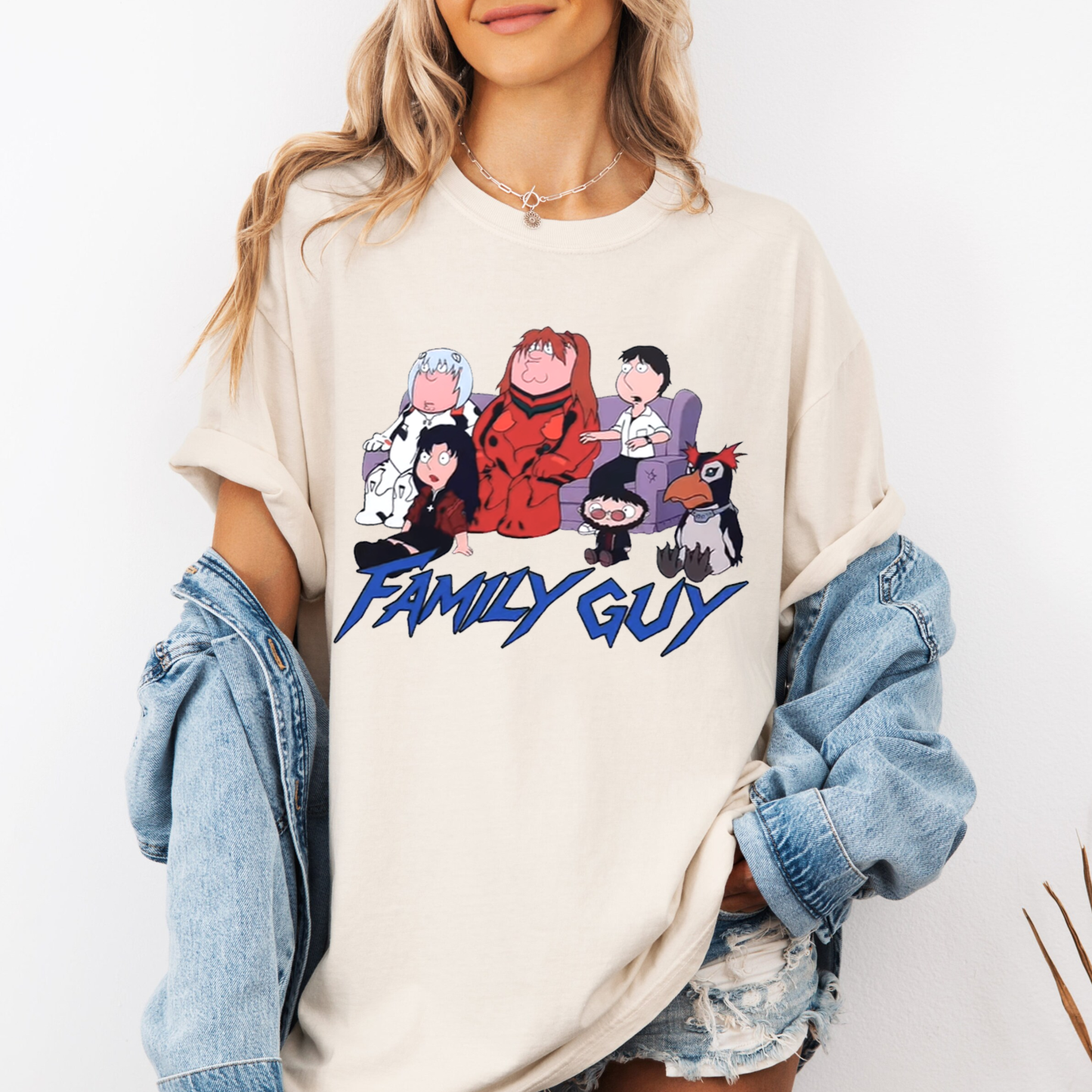 Family Guy x Evangelion Anime Funny Graphic Oversize Unisex Shirts/Crewneck/Hoodie