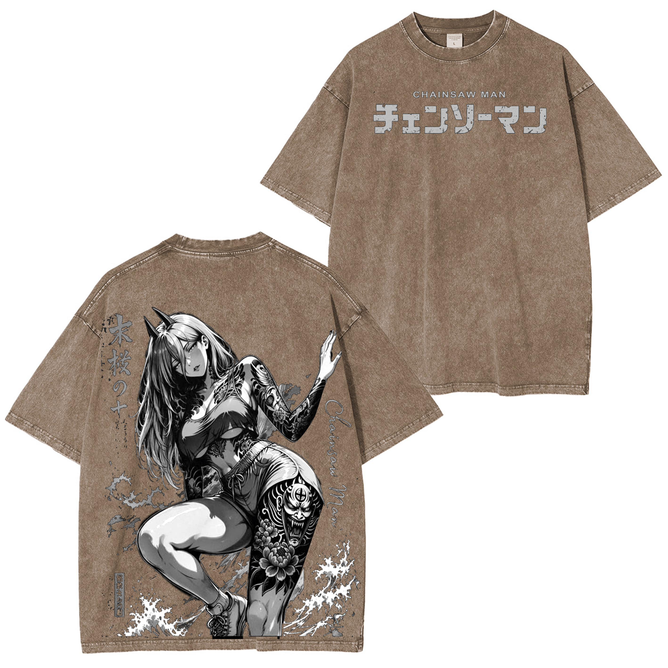 Power ChainsawMan Anime Unisex Washed T-Shirt