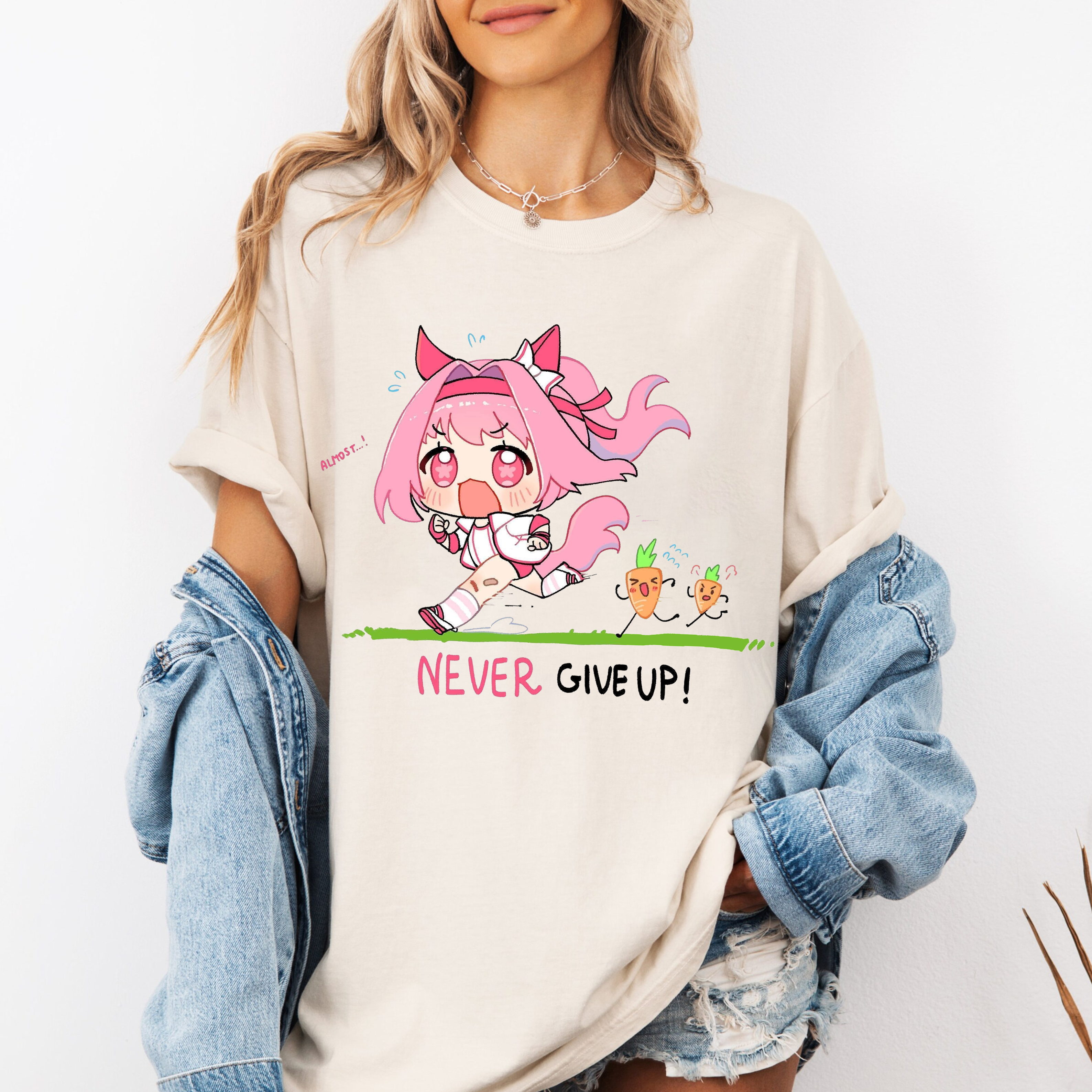 Never give up! Haru Urara Uma Musume Unisex Shirts/Crewneck/Hoodie