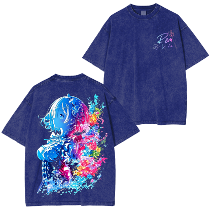 Rem Rezero Anime Unisex Washed T-Shirt