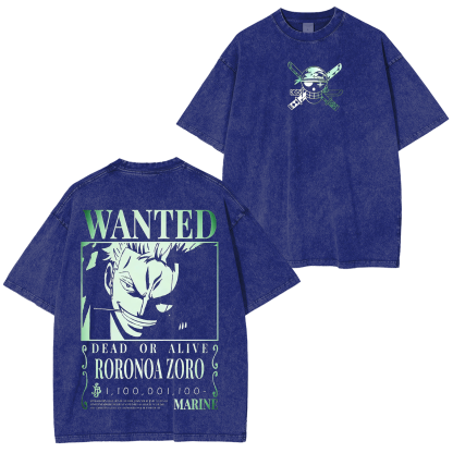 One Piece Shirt -Zoro Wanted Anime Unisex Washed T-Shirt