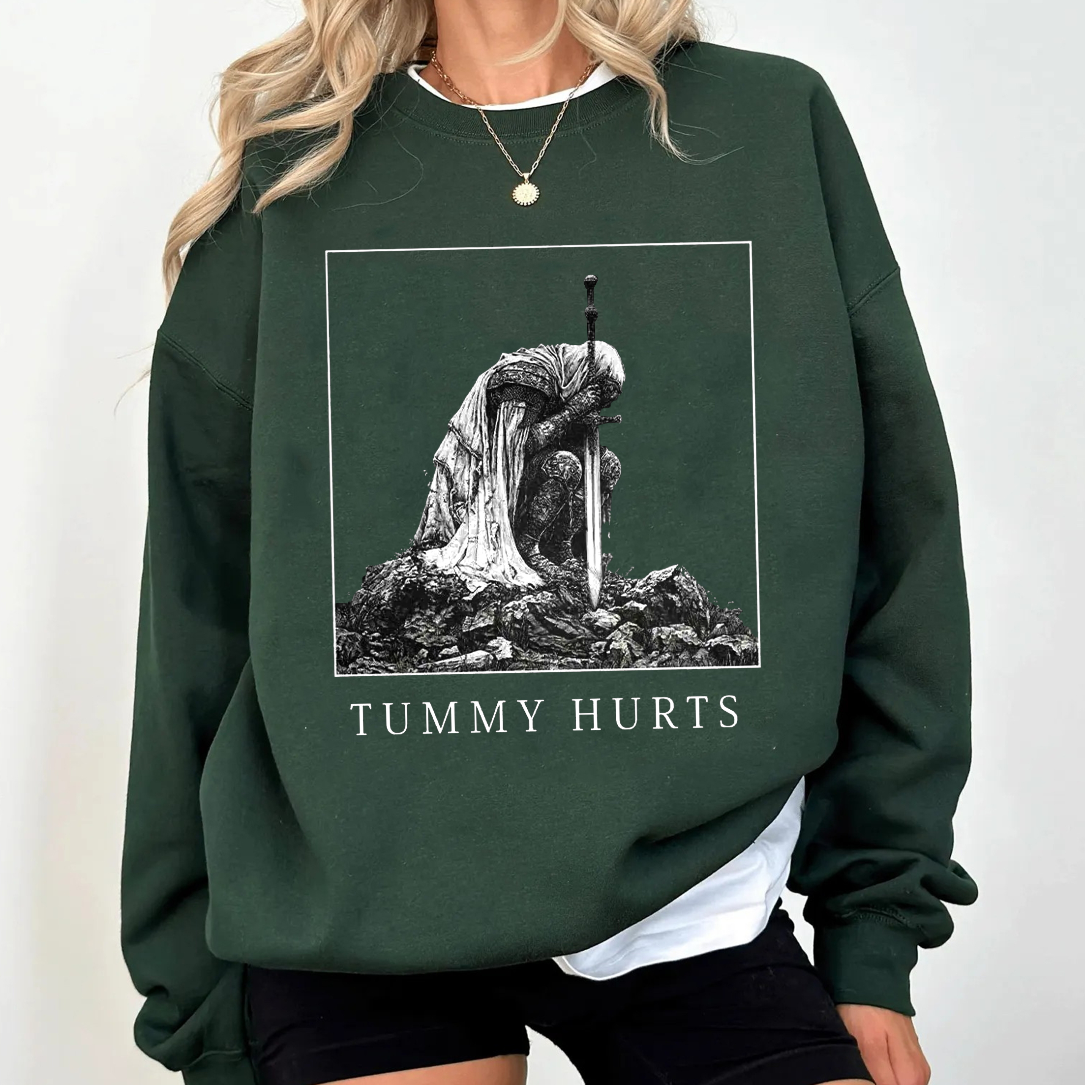 Tummy Hurts Medieval Knight Dark Humor art Unisex T-shirt/Crewneck/Hoodie