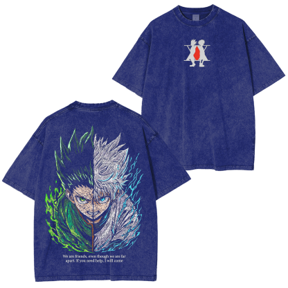 Hunter x Hunter Gon figure and Killia Zoldyck Anime Washed T-shirt/Crewneck/Hoodie