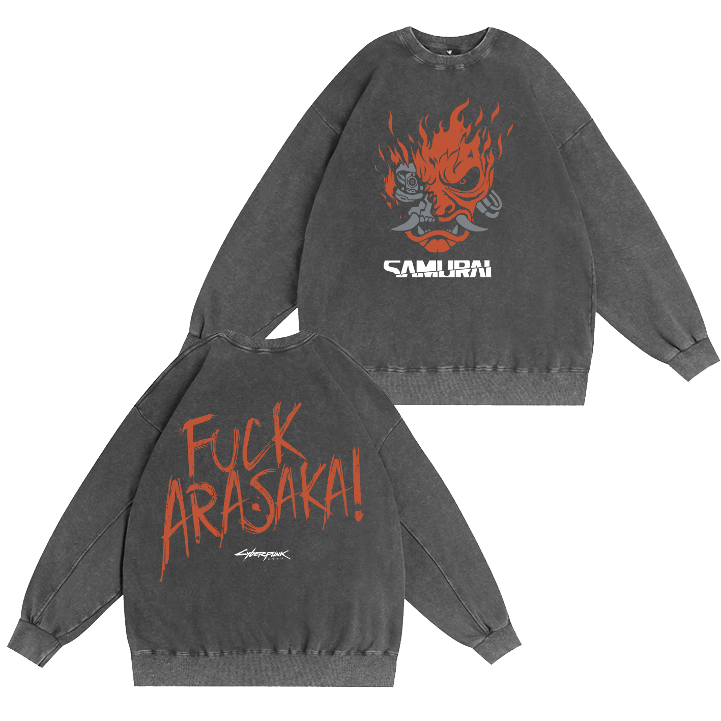 Samurai Cyberpunk 2077 Unisex Washed T-Shirt-Back