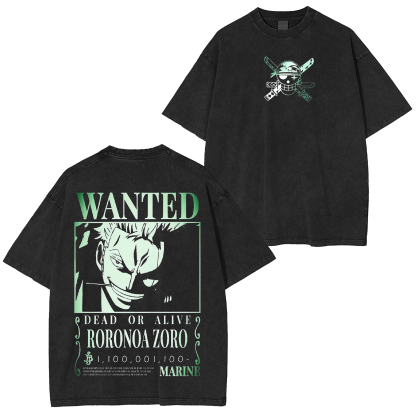 One Piece Shirt -Zoro Wanted Anime Unisex Washed T-Shirt