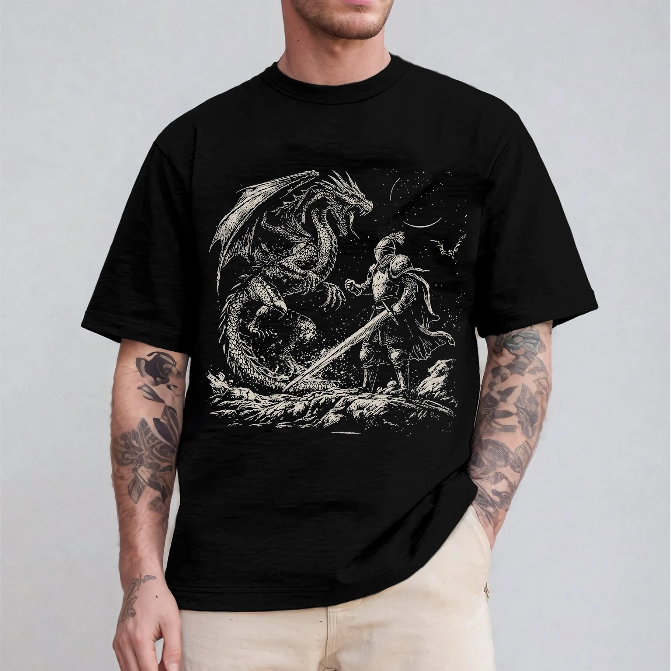 Dragon and Knight Shirt Dark Fantasy Graphic Unisex T-shirt/Crewneck/Hoodie