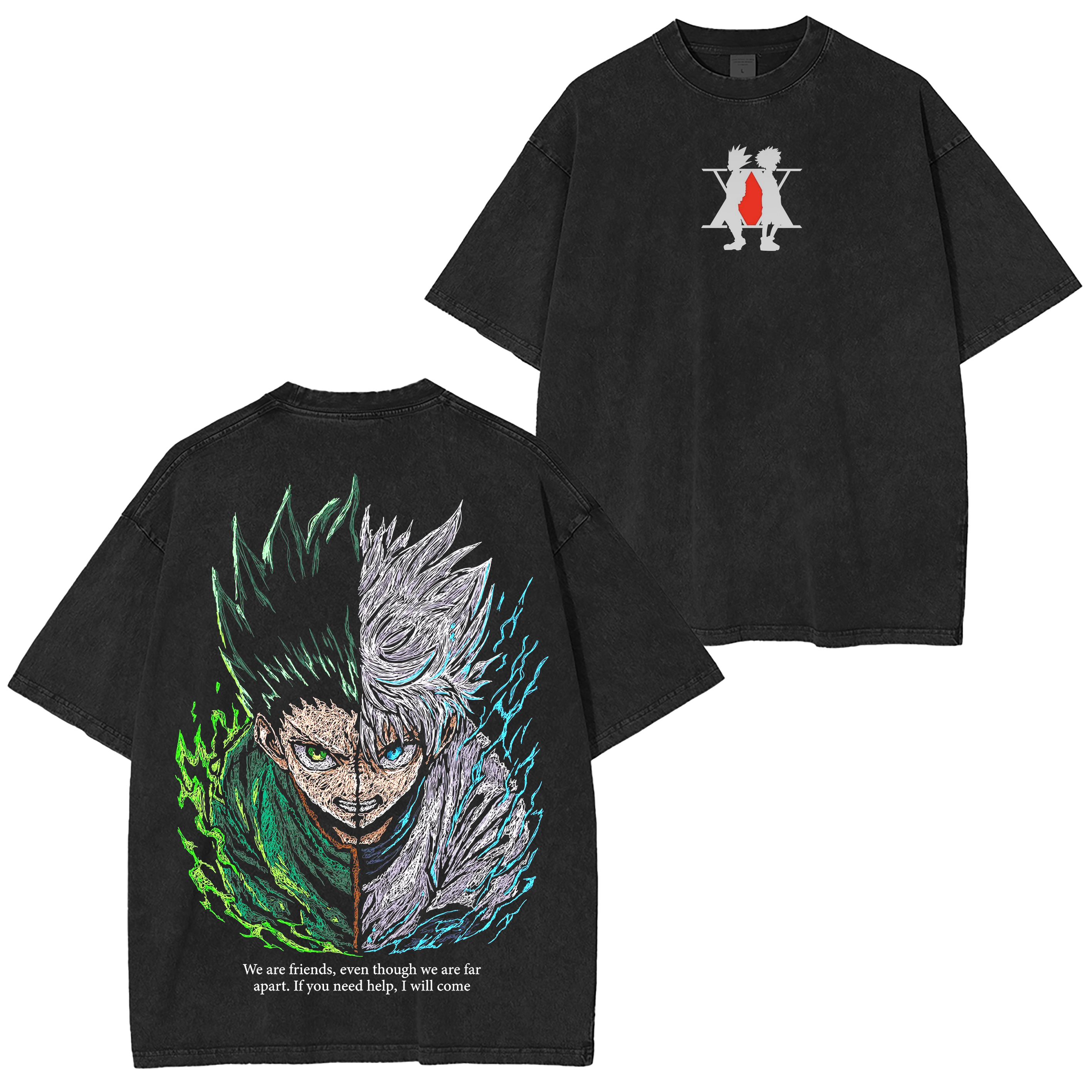 Hunter x Hunter Gon figure and Killia Zoldyck Anime Washed T-shirt/Crewneck/Hoodie