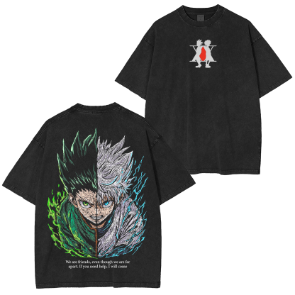 Hunter x Hunter Gon figure and Killia Zoldyck Anime Washed T-shirt/Crewneck/Hoodie