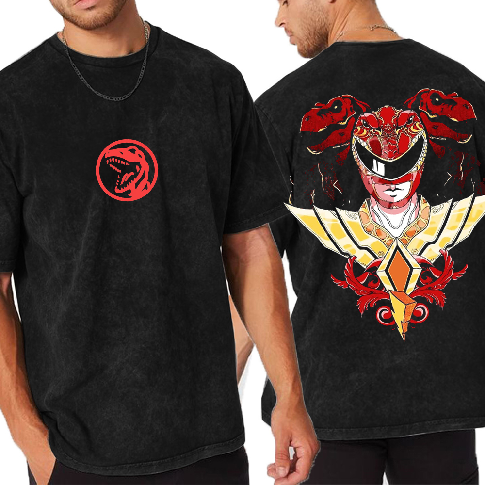 Tyrannosaurus Badge Red Ranger Unisex Washed T-Shirt