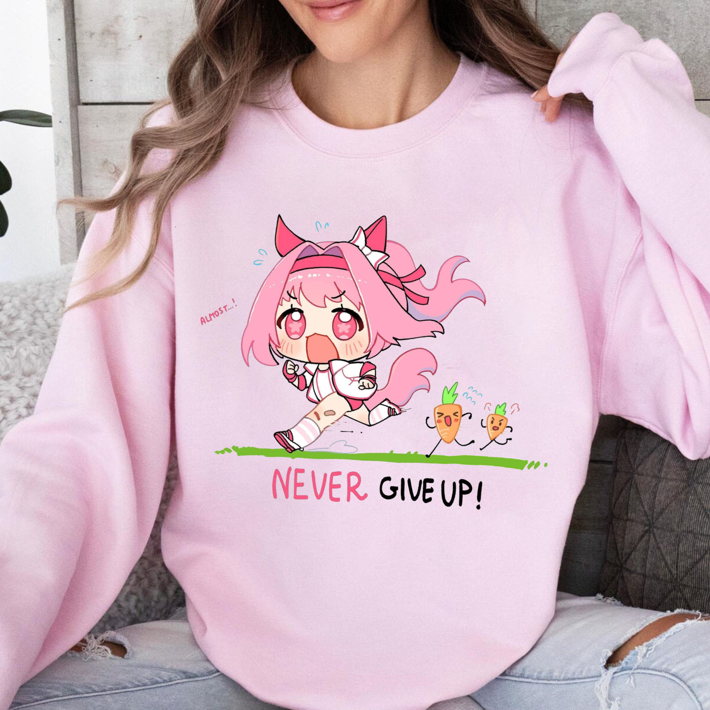 Never give up! Haru Urara Uma Musume Unisex Shirts/Crewneck/Hoodie