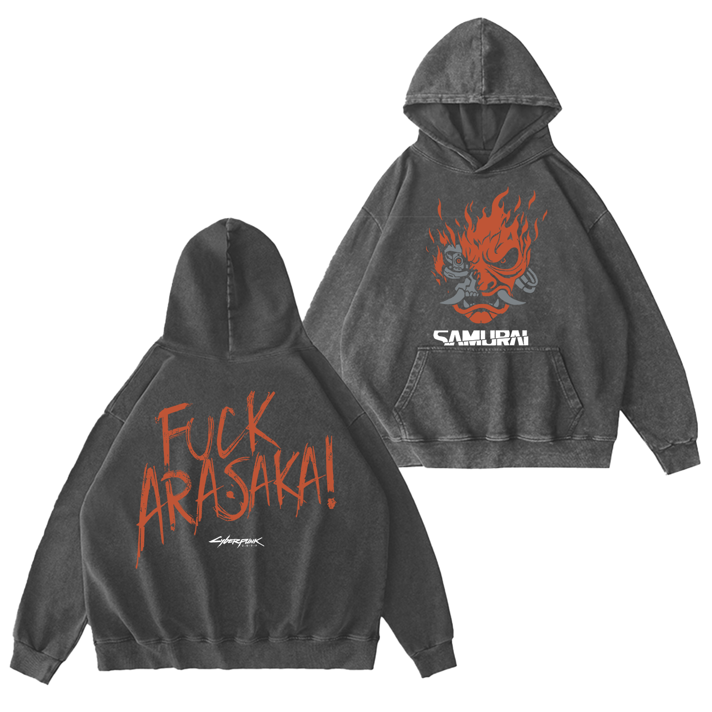 Samurai Cyberpunk 2077 Unisex Washed T-Shirt-Back