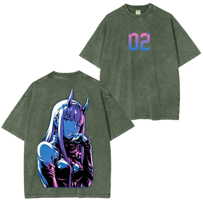 Zero Two Love Fades with Disapointment Zero Anime Oversized Unisex Washed T-Shirt
