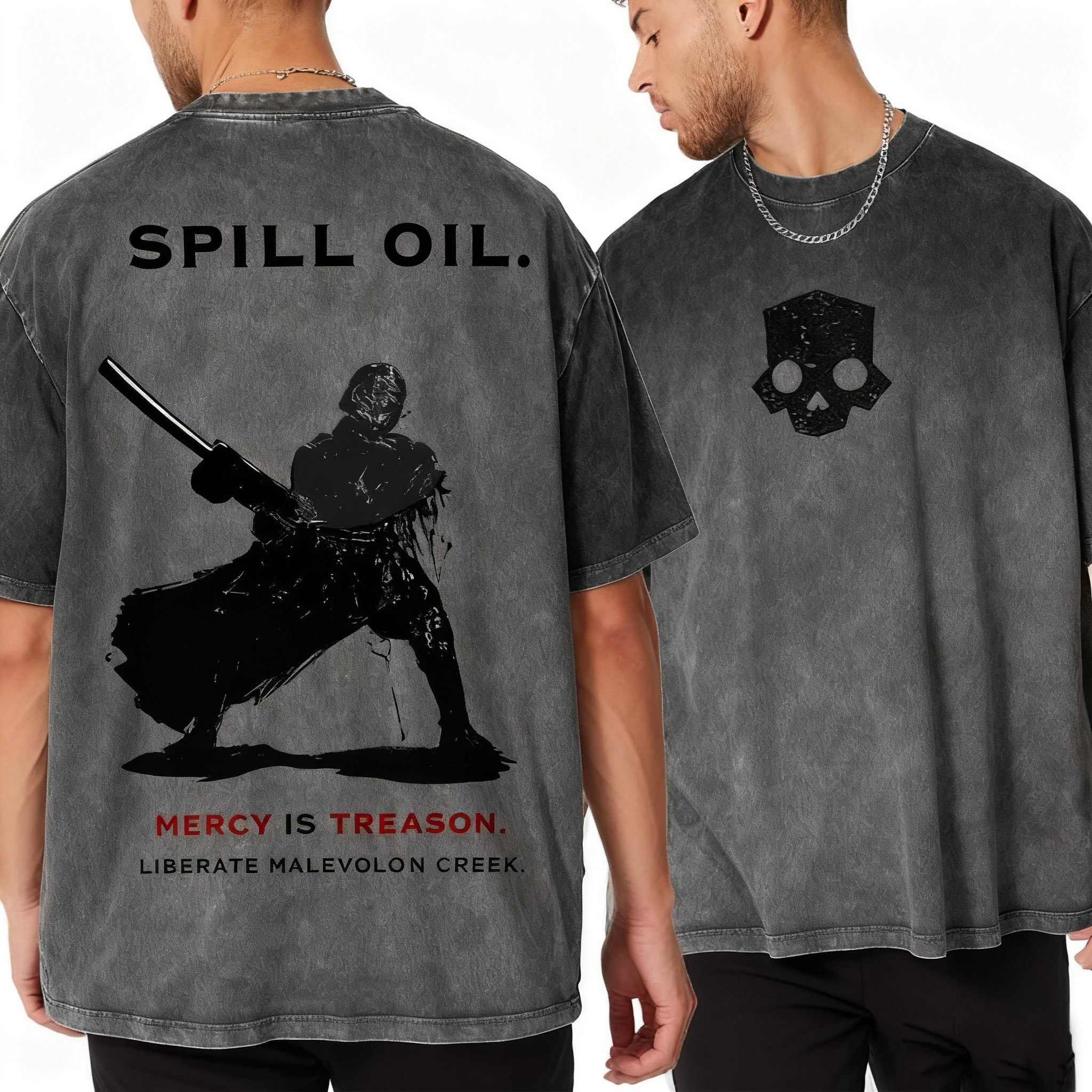 SPILL OIL. MERCY IS TREASON Helldivers 2 Washed T-Shirt