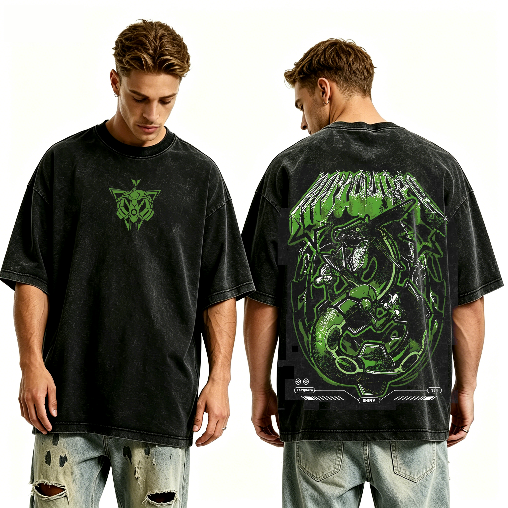 Vintage Rayquaza Green  Pokemon Unisex Washed T-Shirt