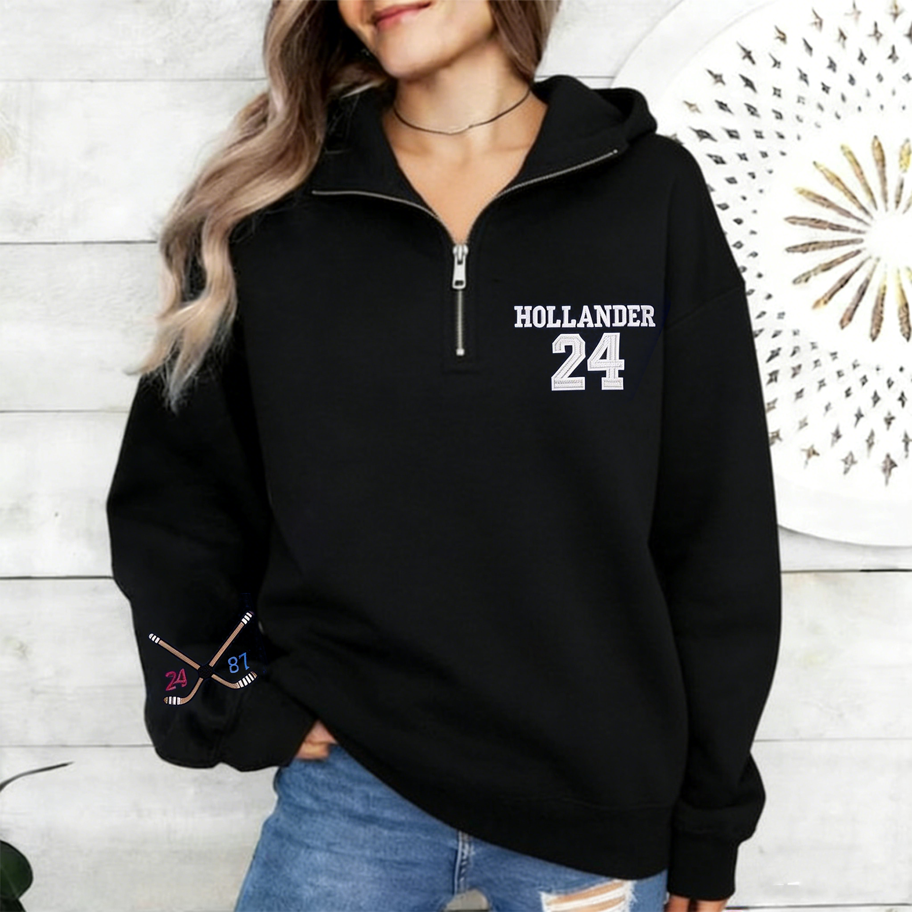 Team Hollanov Embroidered Premium Quarter-Zip Sweater