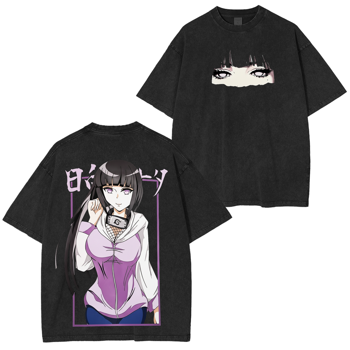 Hinata x Naruto Anime Double Printed Vintage Washed T-shirt/Crewneck/H