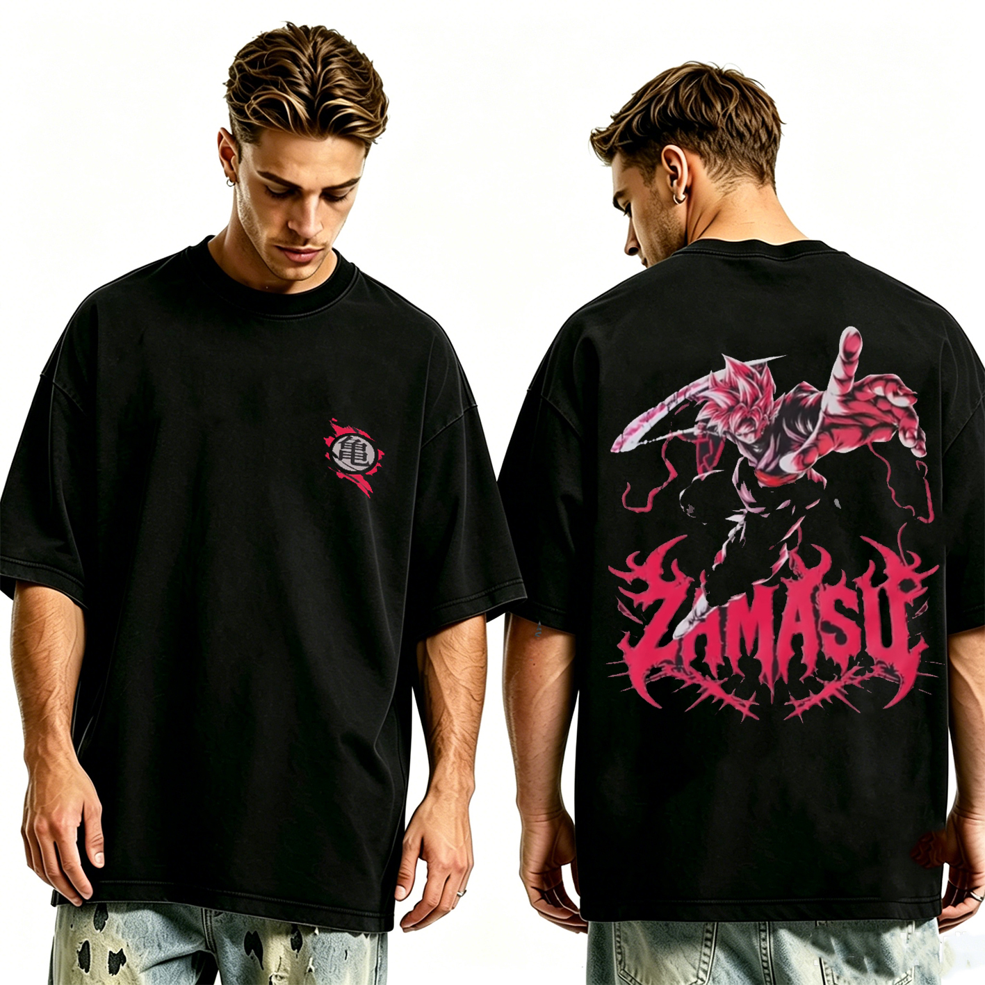 Black Goku x Zamasu Dragon Ball Z Vintage Unisex Washed T-Shirt