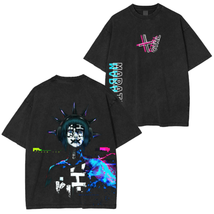Vintage Neon Glitch Sci-Fi Streetwear Unisex  Washed T-Shirt