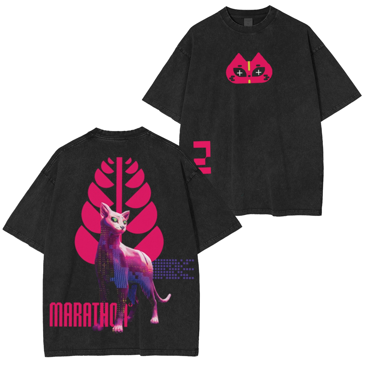 Marathon Pink Cat Unisex Washed T-Shirt