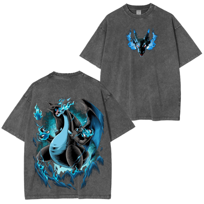 Mega Charizard X Pokemon Vintage Washed T-shirt/Crewneck/Hoodie