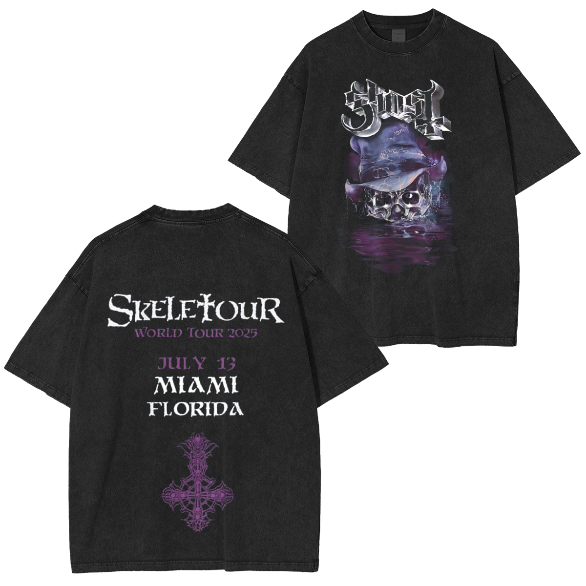 Ghost – Skeletour 2025 Miami Unisex Washed T-Shirt