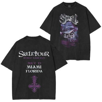 Ghost – Skeletour 2025 Miami Unisex Washed T-Shirt