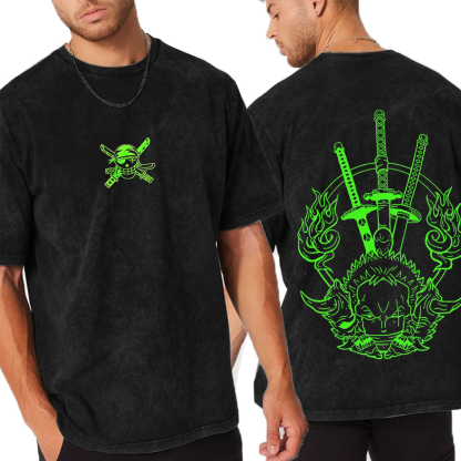 Ronoa Zoro One Piece Anime Unisex Washed T-Shirt