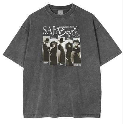Kpop Demon Hunters Saja Boys Vintage Unisex Washed T-Shirt