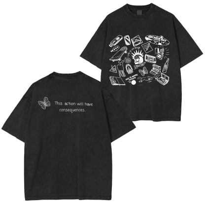Life Is Strange Butterfly & Line Art Cotton Washed T-Shirt