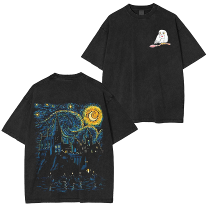 Hogwarts Castle and The Starry Night Vintage Washed T-shirt/Crewneck/Hoodie