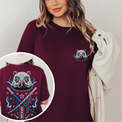 Fierce Warrior Boar Mask Dual-sword Graphic Tee
