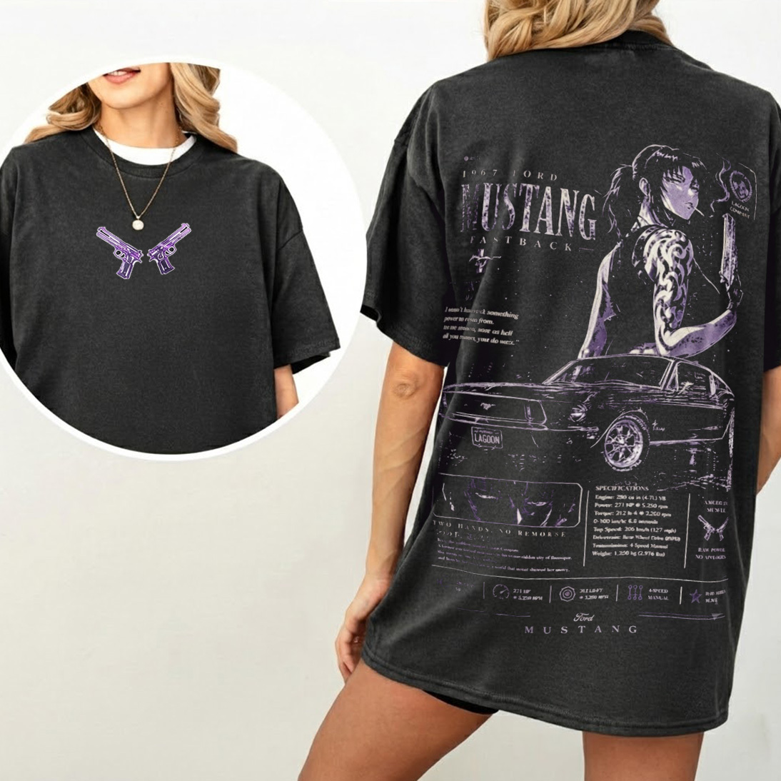 Revy Mustang Black Lagoon Vintage Washed T-shirt/Crewneck/Hoodie