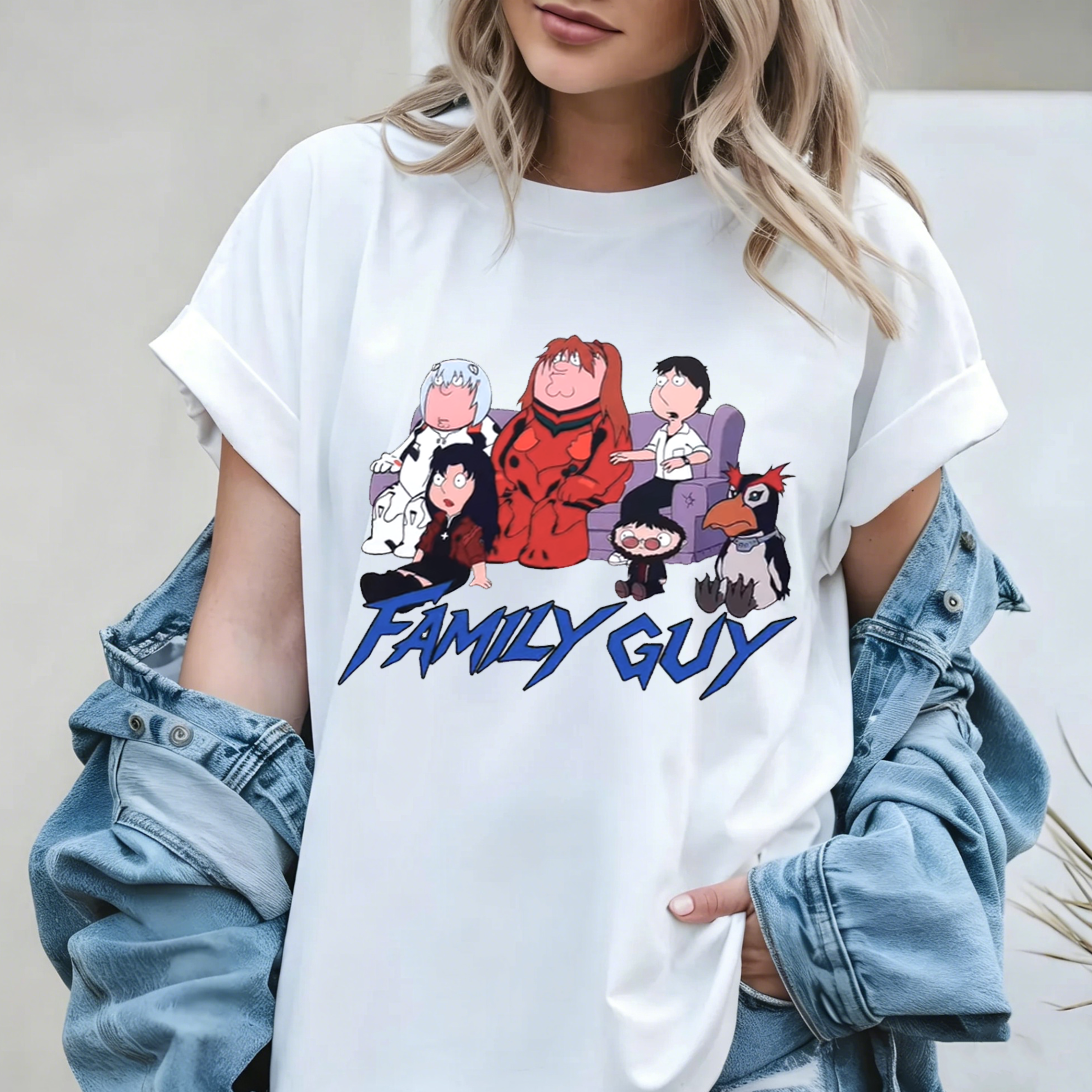 Family Guy x Evangelion Anime Funny Graphic Oversize Unisex Shirts/Crewneck/Hoodie