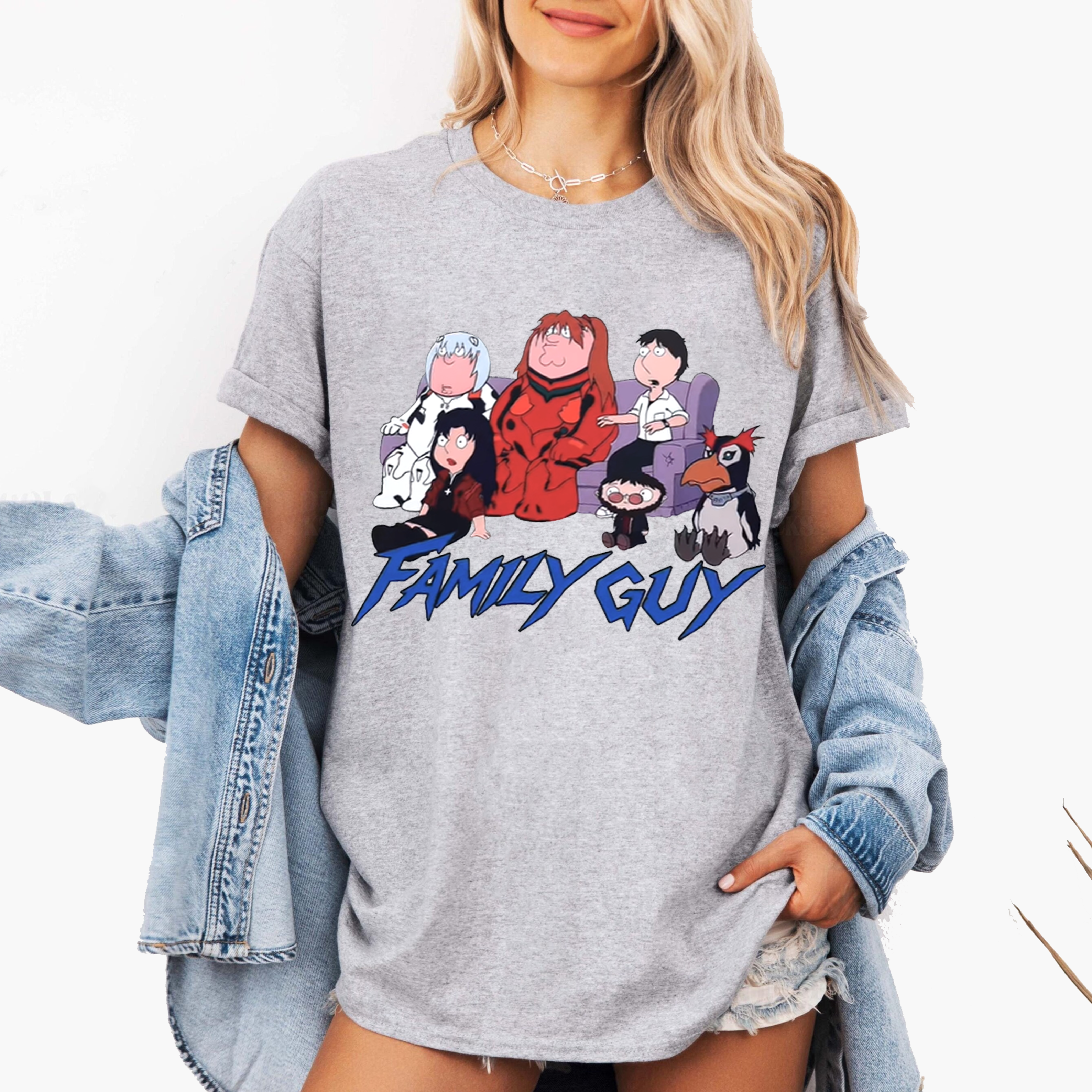 Family Guy x Evangelion Anime Funny Graphic Oversize Unisex Shirts/Crewneck/Hoodie