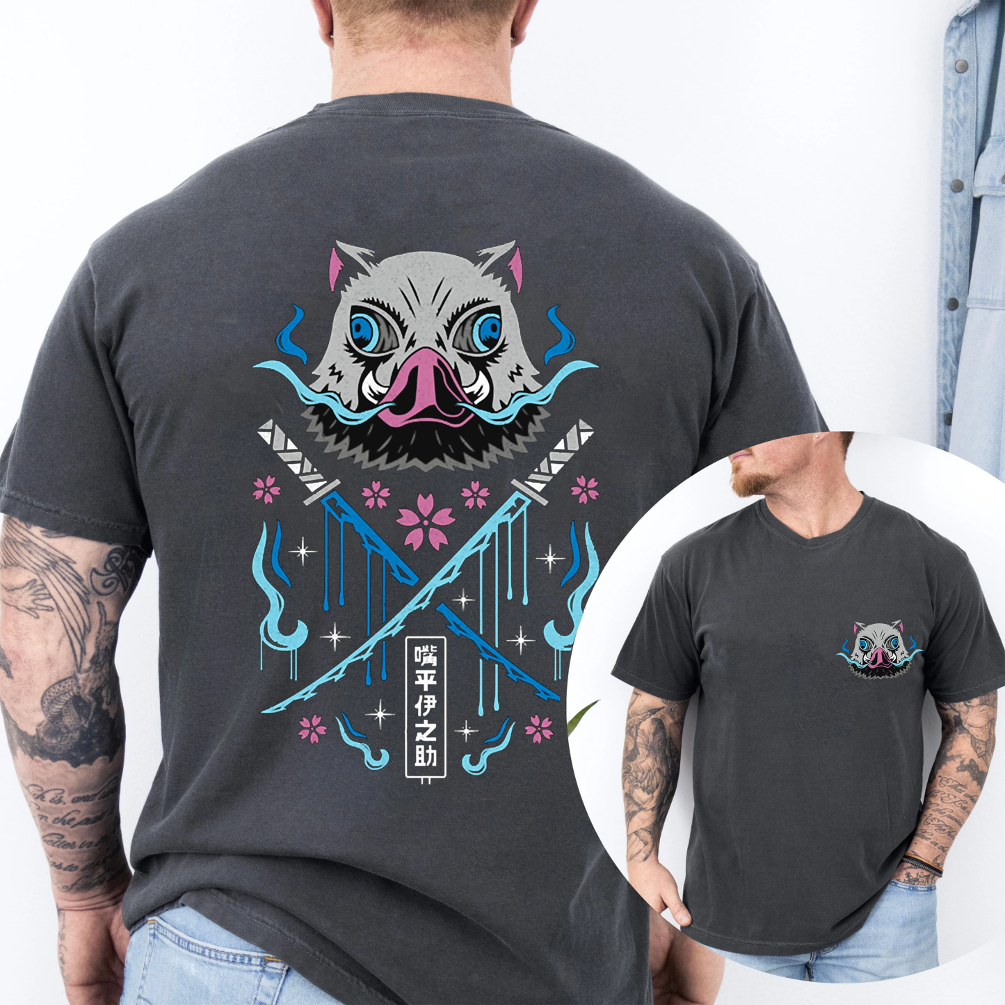 Fierce Warrior Boar Mask Dual-sword Graphic Tee