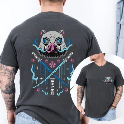 Fierce Warrior Boar Mask Dual-sword Graphic Tee
