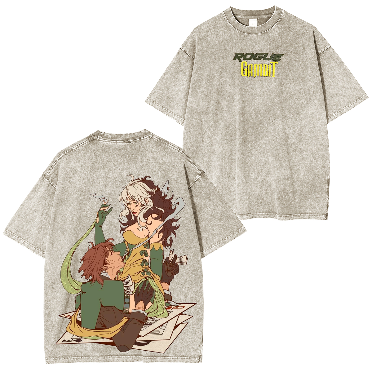 Marvel X-Men Gambit and Rogue Fantasy Pin Washed T-shirt