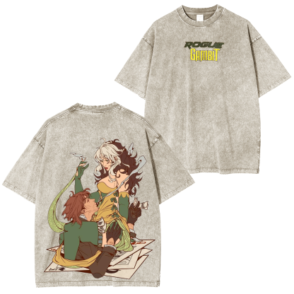 Marvel X-Men Gambit and Rogue Fantasy Pin Washed T-shirt