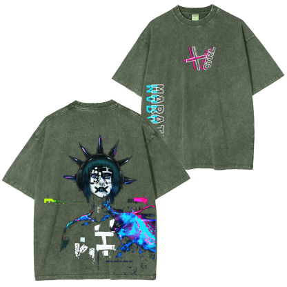 Vintage Neon Glitch Sci-Fi Streetwear Unisex  Washed T-Shirt