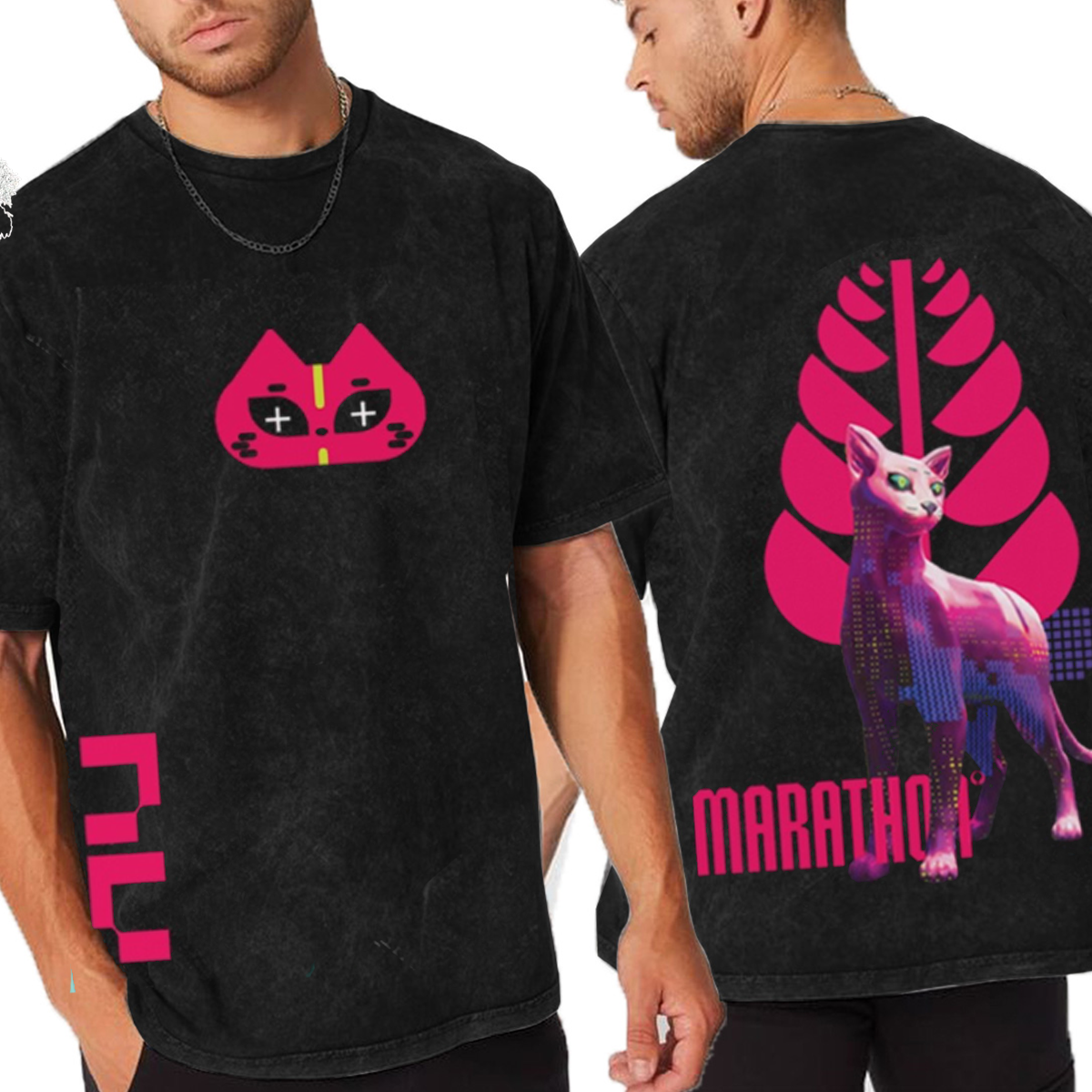 Marathon Pink Cat Unisex Washed T-Shirt