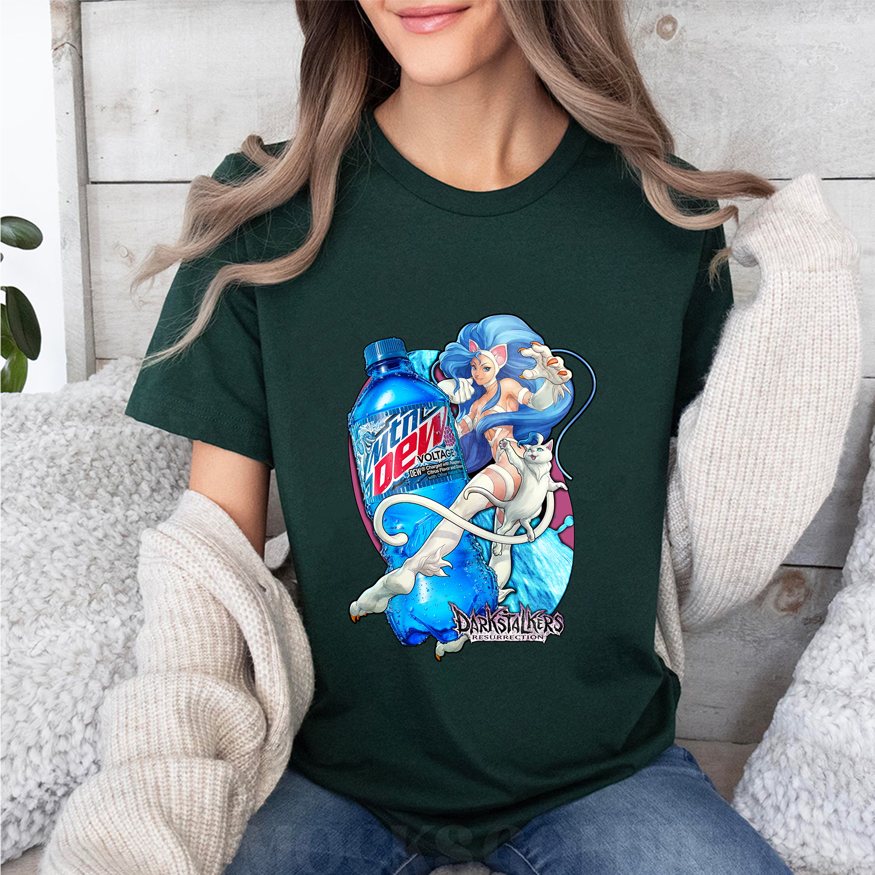 Felicia Darkstalkers Resurrection x Mtn Dew Voltage Oversized T-shirt/Crewneck/Hoodie