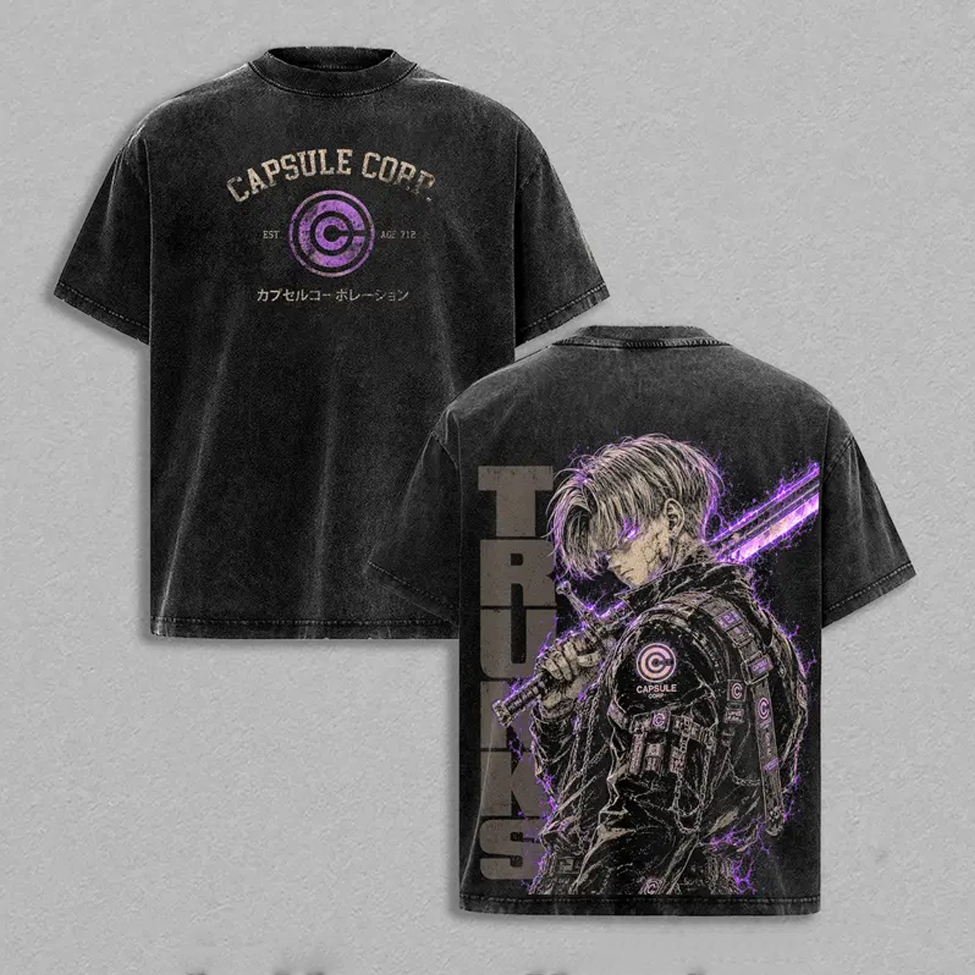 Future Trunks Dragon Ball Z Capsule Corp Anime Unisex Washed T-Shirt