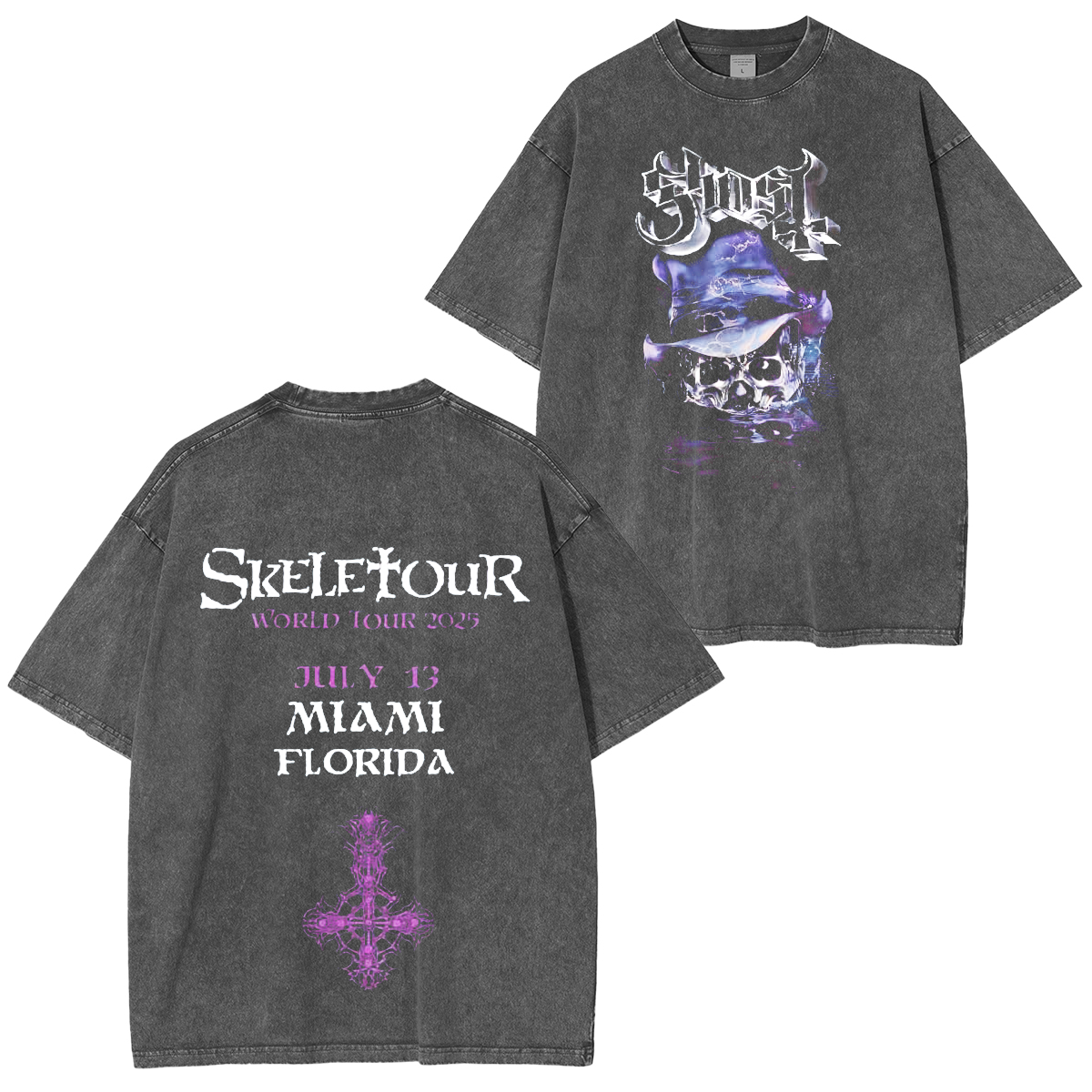 Ghost – Skeletour 2025 Miami Unisex Washed T-Shirt