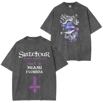 Ghost – Skeletour 2025 Miami Unisex Washed T-Shirt