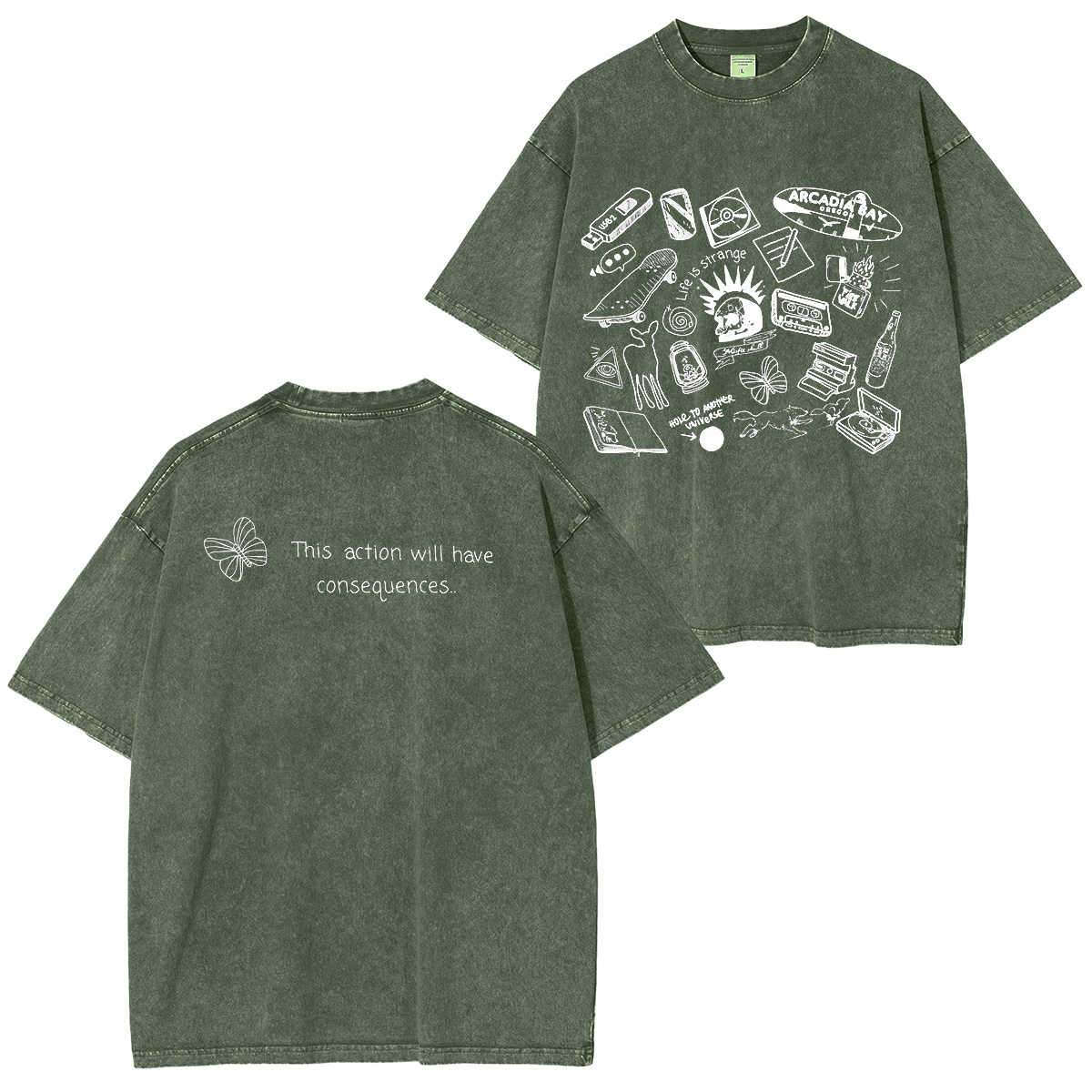 Life Is Strange Butterfly & Line Art Cotton Washed T-Shirt