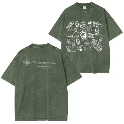 Life Is Strange Butterfly & Line Art Cotton Washed T-Shirt