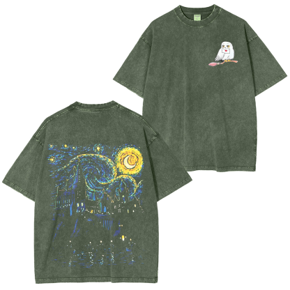 Hogwarts Castle and The Starry Night Vintage Washed T-shirt/Crewneck/Hoodie