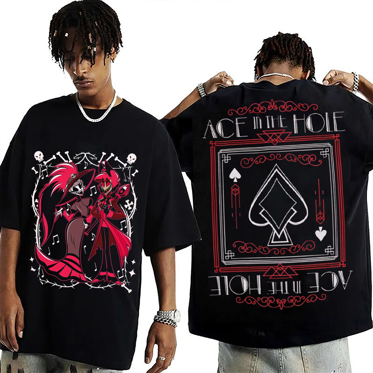 Hazbin Hotel Rosie & Alastor Ace Double side Oversized T-shirt/Crewneck/Hoodie