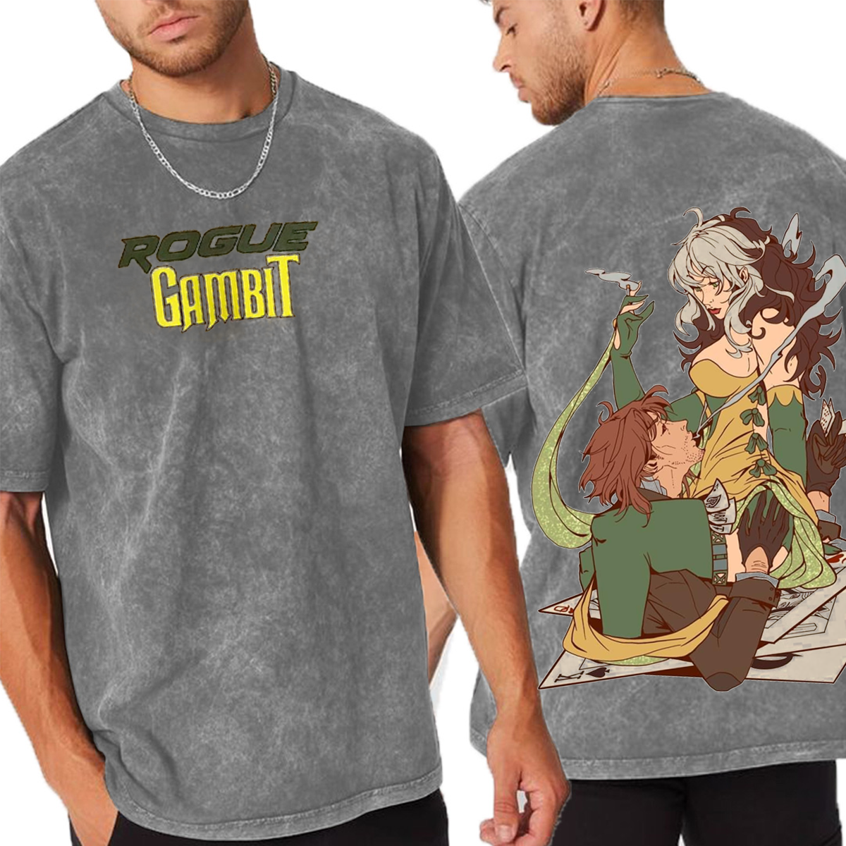 Marvel X-Men Gambit and Rogue Fantasy Pin Washed T-shirt