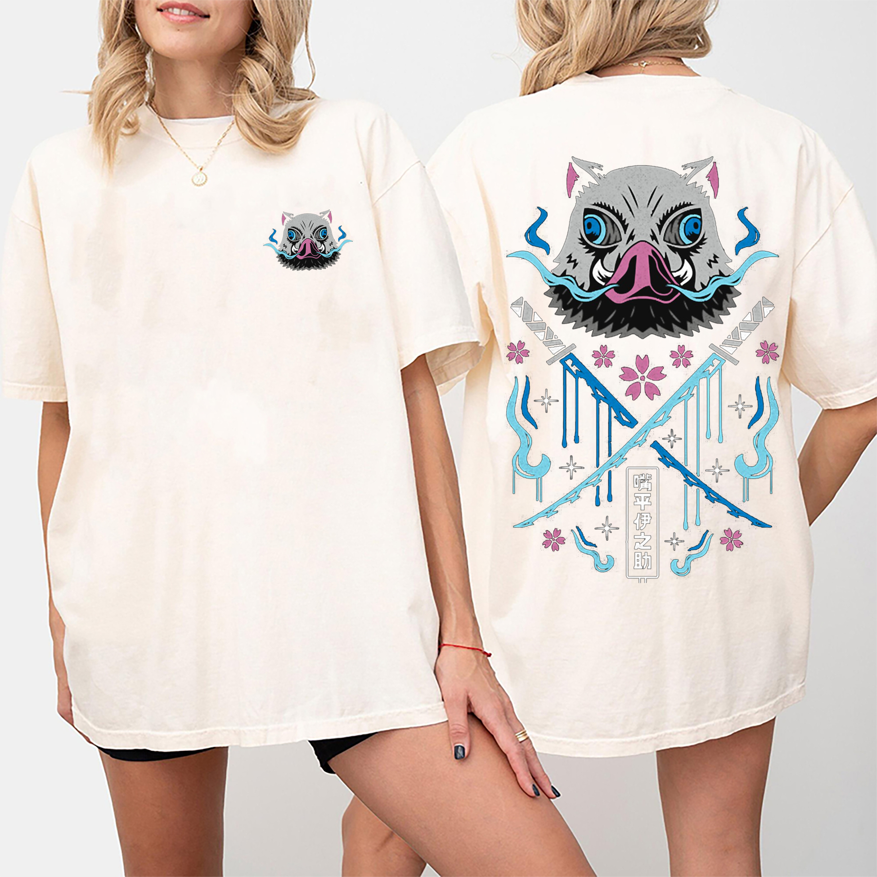 Fierce Warrior Boar Mask Dual-sword Graphic Tee
